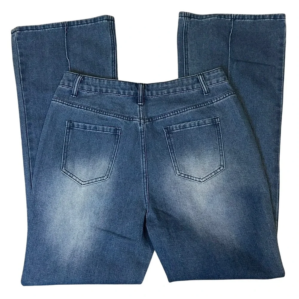Ursime Womens High Waisted Flare Jeans Medium Wash Front Seam Denim‎ XL